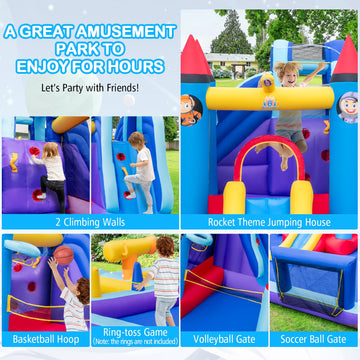 Costway Rocket Theme Inflatable Water Slide Park w/ 950W Blower 74326915 New