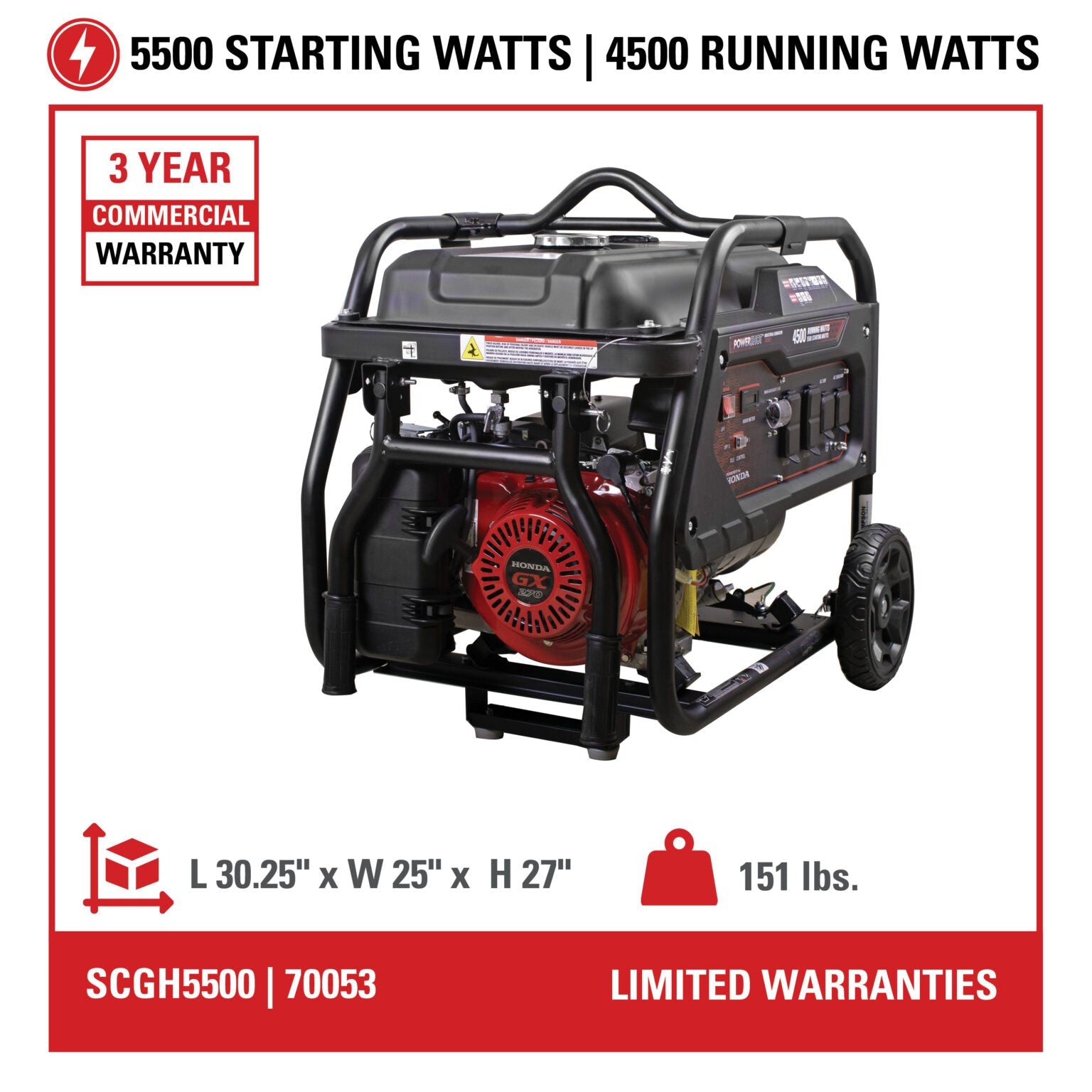 Simpson SCGH5500 Industrial Generator 4500/5500W Gasoline Honda GX270 Engine New