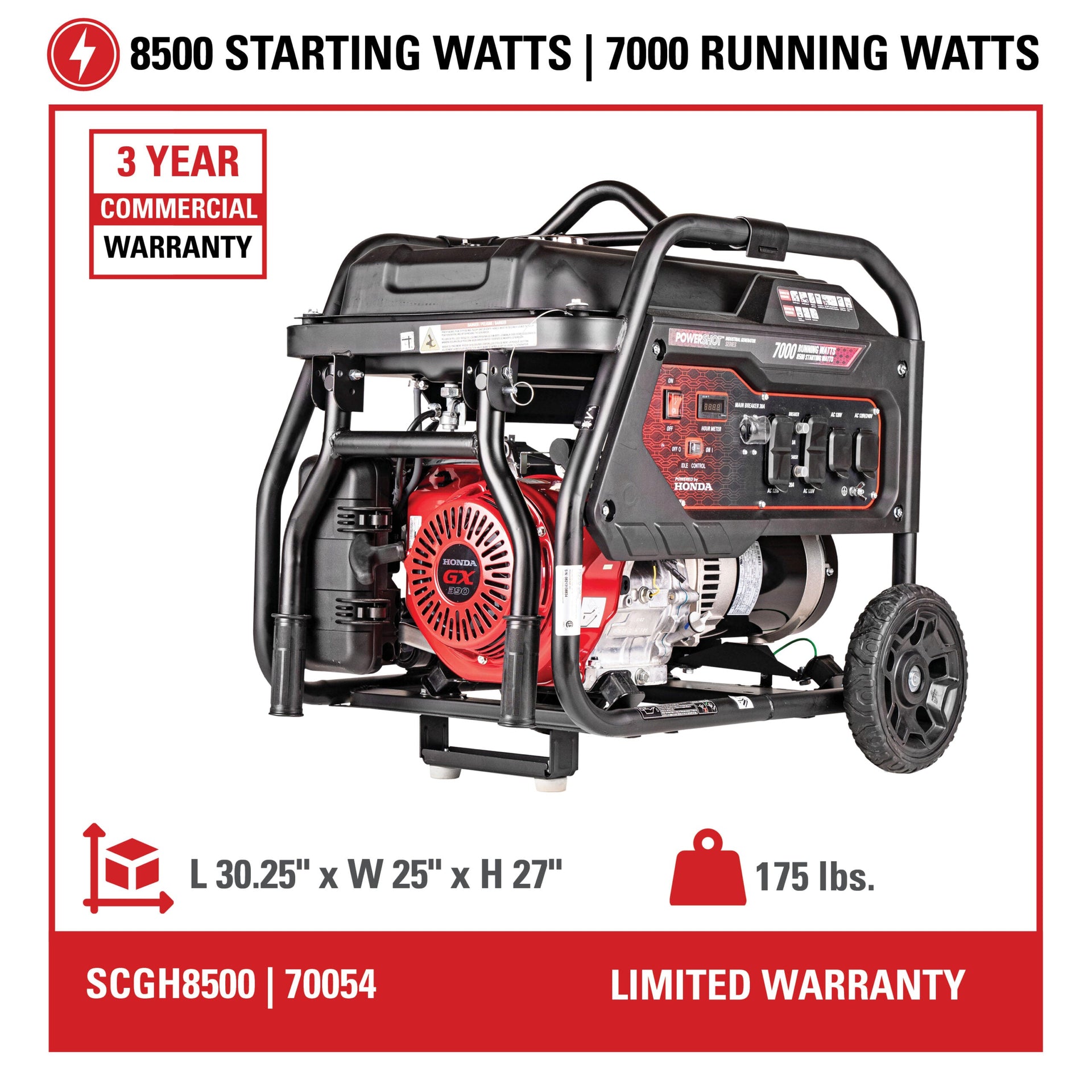 Simpson SCGH8500 Industrial Generator 7000/8500W Gasoline Honda GX390 Engine New
