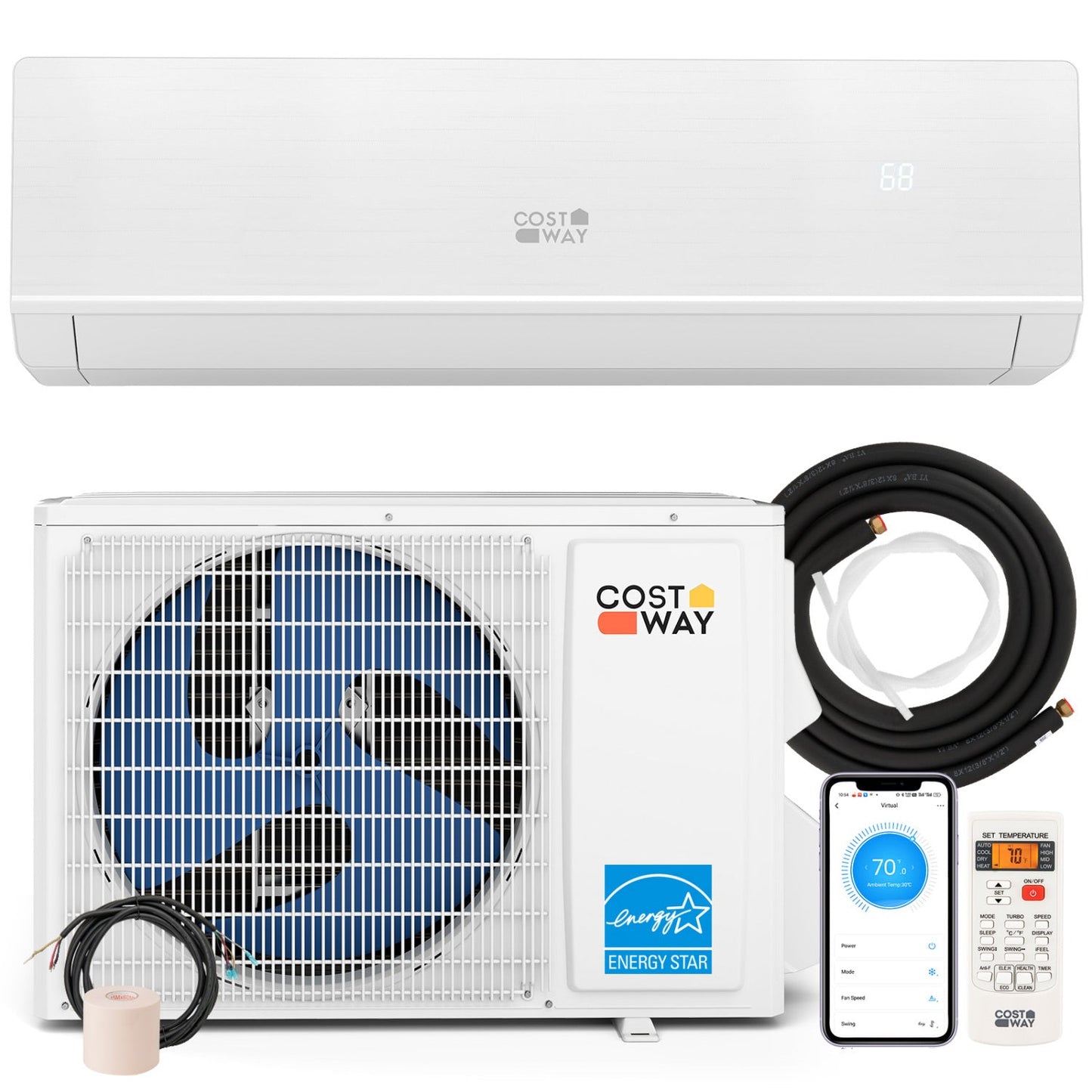 Costway 18,000 BTU 25 SEER2 208-230V Mini Split AC with Bracket 43983621 New