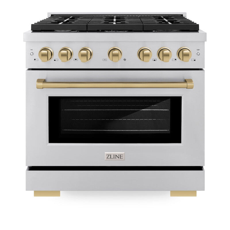 ZLINE  Autograph Edition 36 In. 5.2 Cu. Ft. Paramount Gas Range With 6 Burner Cooktop And Convection Gas Oven In Stainless Steel And Champagne Bronze Accents - Stainless Steel (SGRZ36CB)