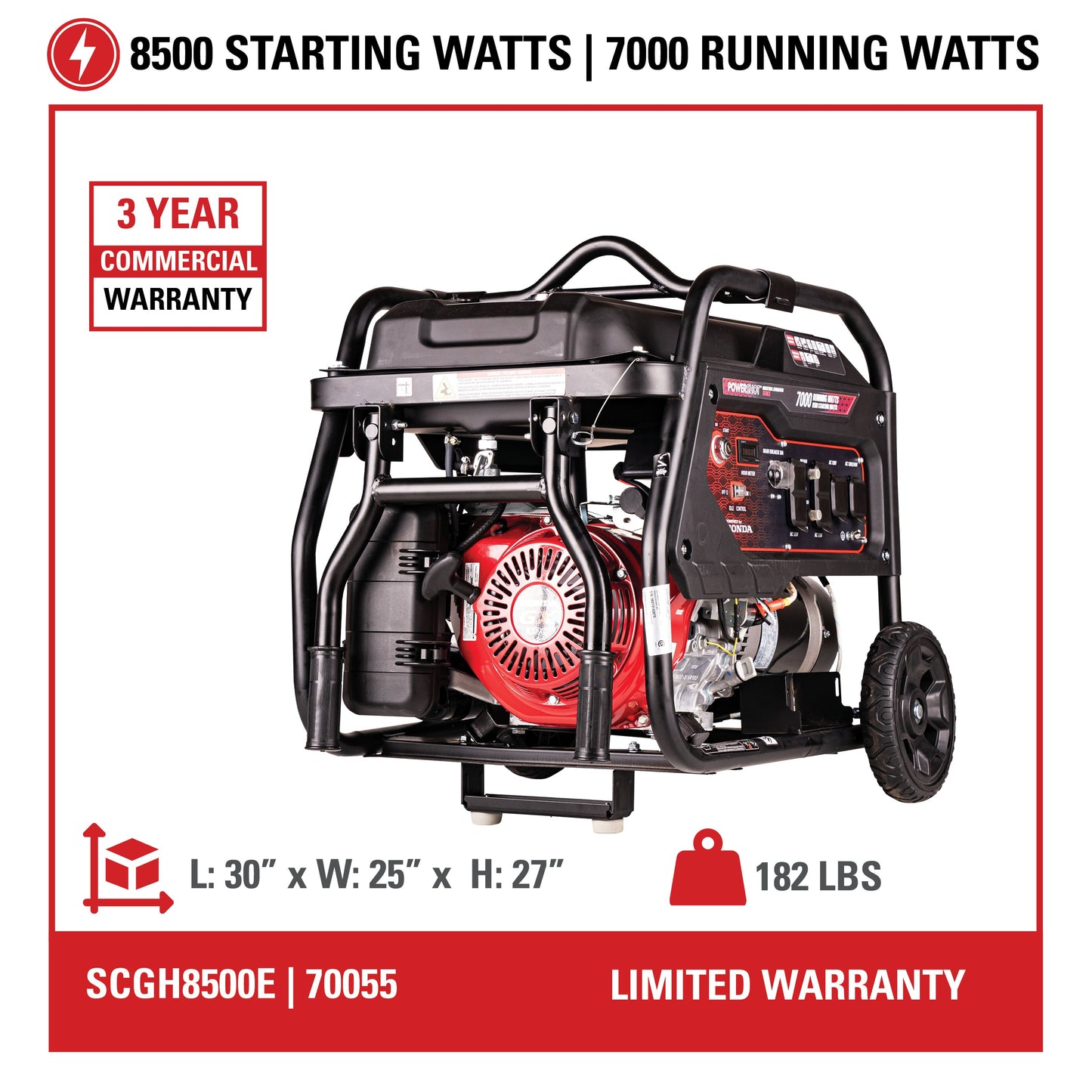 Simpson Industrial Generator 7000/8500W Gasoline Honda GX390 Electric Start SCGH8500E New