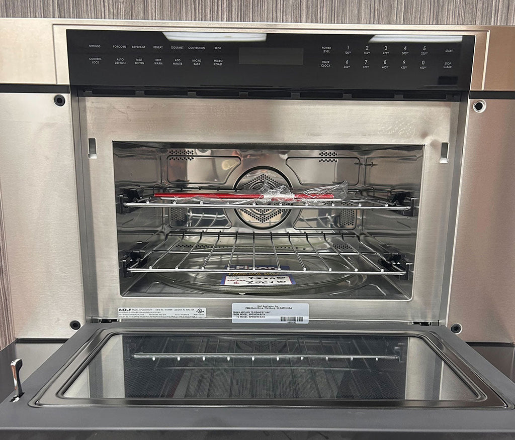 Wolf 30" M Series Contemporary Speed Oven - Legacy - with custom Stainless Steel panel (SPO30CMSTH) Floor Model