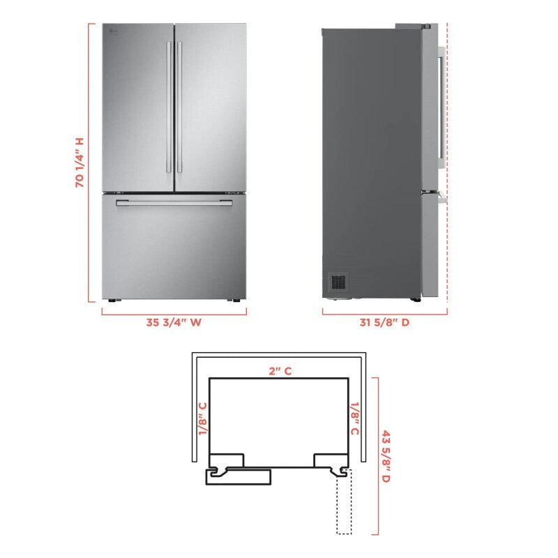 LG Studio  27 Cu. Ft. Smart Counter-depth Max™ French Door Refrigerator - Print Proof Stainless Steel (SRFB27S3)