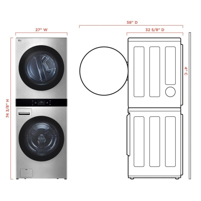 LG Studio  Washtower™ Smart Front Load 5.0 Cu. Ft. Washer And 7.4 Cu. Ft. Gas Dryer With Center Control® - Noble Steel (SWWG50N3)