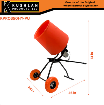 Kushlan Cement Mixer 3.5 Cu. Ft. Drum 1/3 HP 120V KPRO350HY-PU New