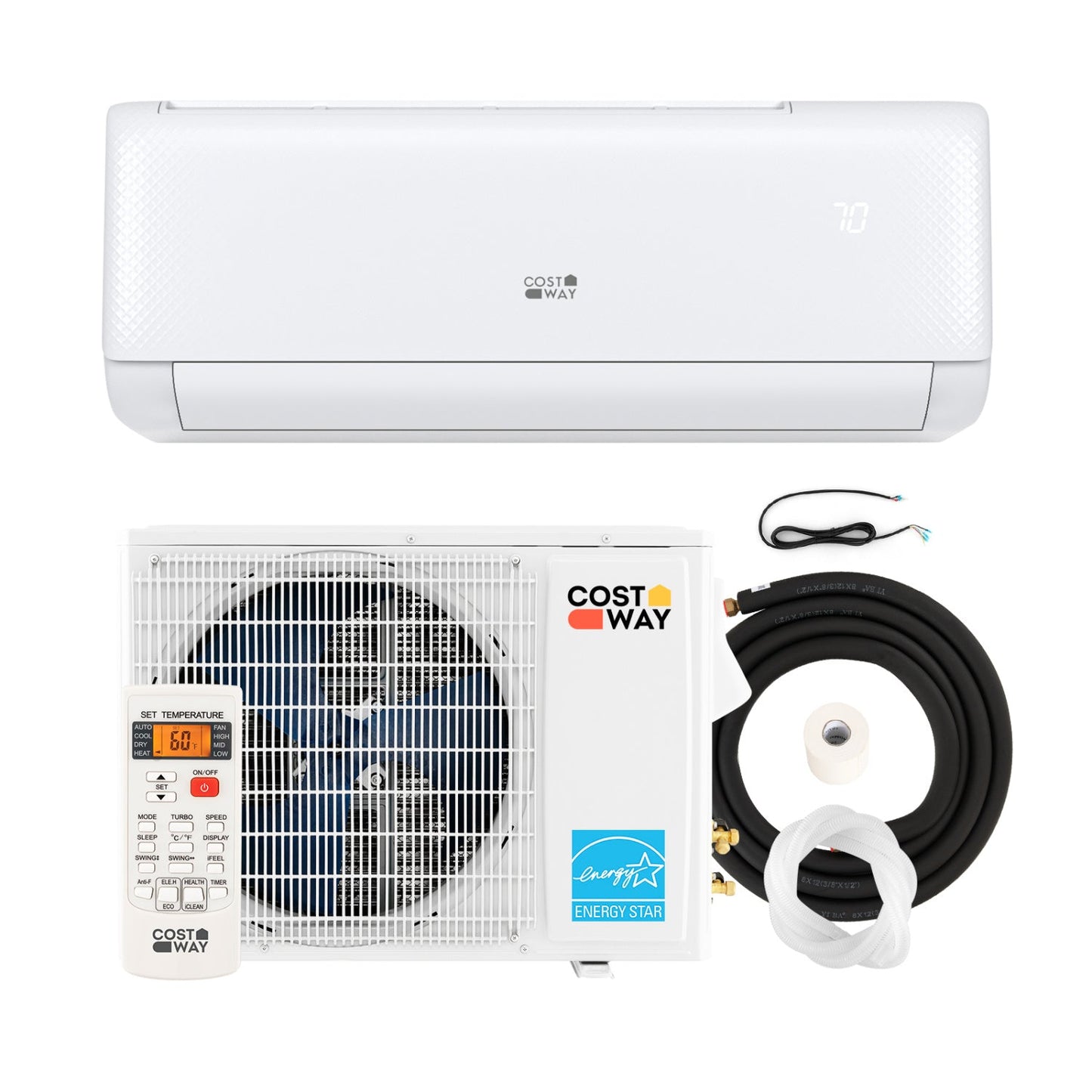 Costway 12,000 BTU 21 SEER2 208-230V Ductless Mini Split Heat Pump Air Conditioner 93377587 New