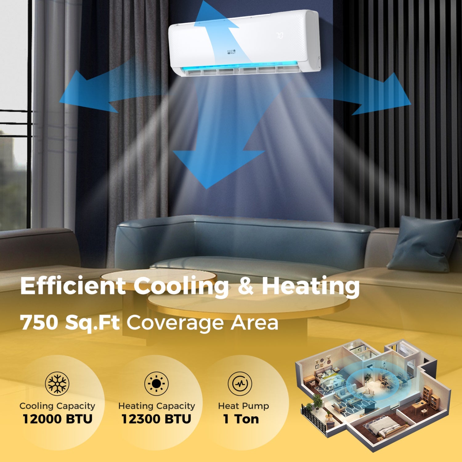 Costway 12,000 BTU 21 SEER2 208-230V Ductless Mini Split Heat Pump Air Conditioner 93377587 New