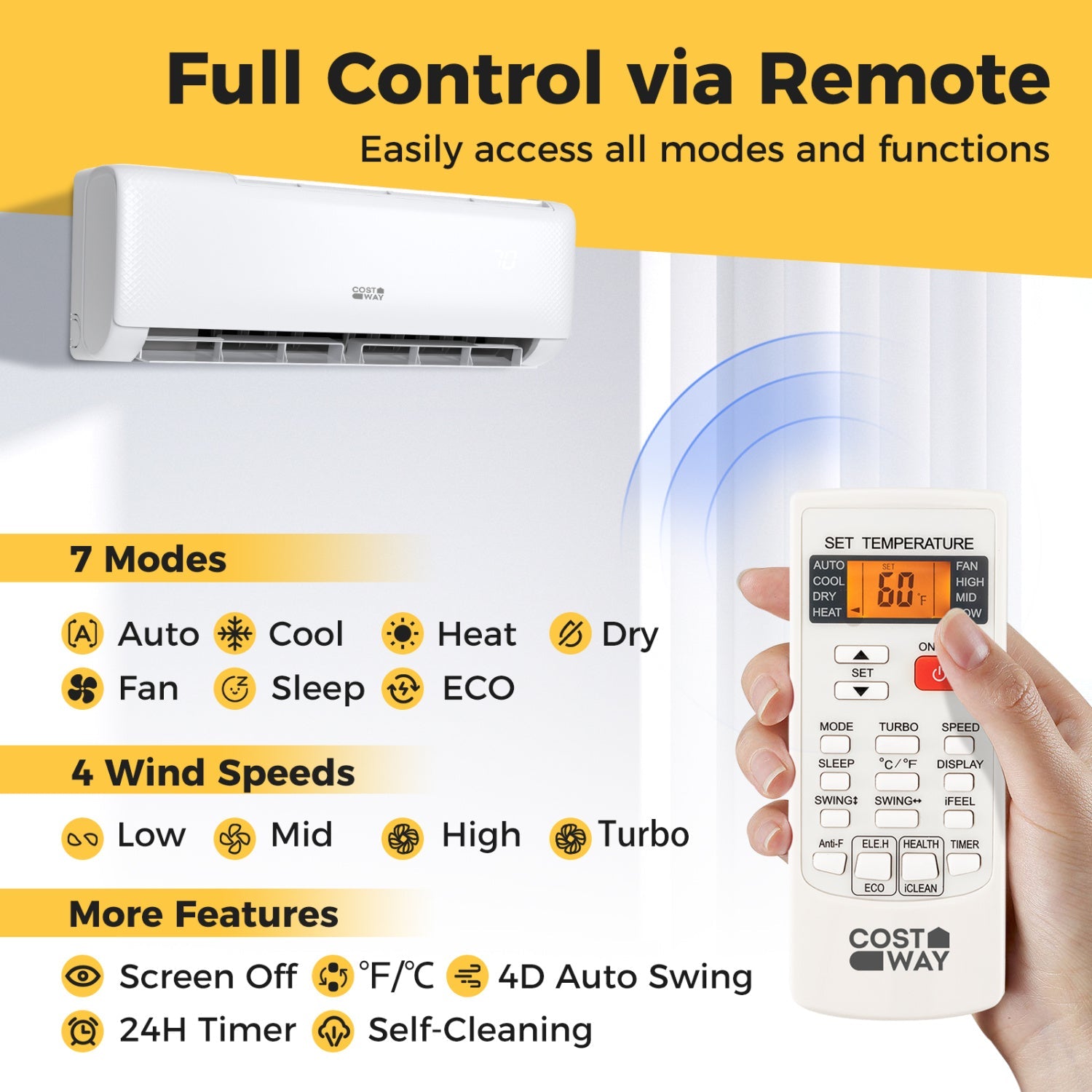 Costway 12,000 BTU 21 SEER2 208-230V Ductless Mini Split Heat Pump Air Conditioner 93377587 New