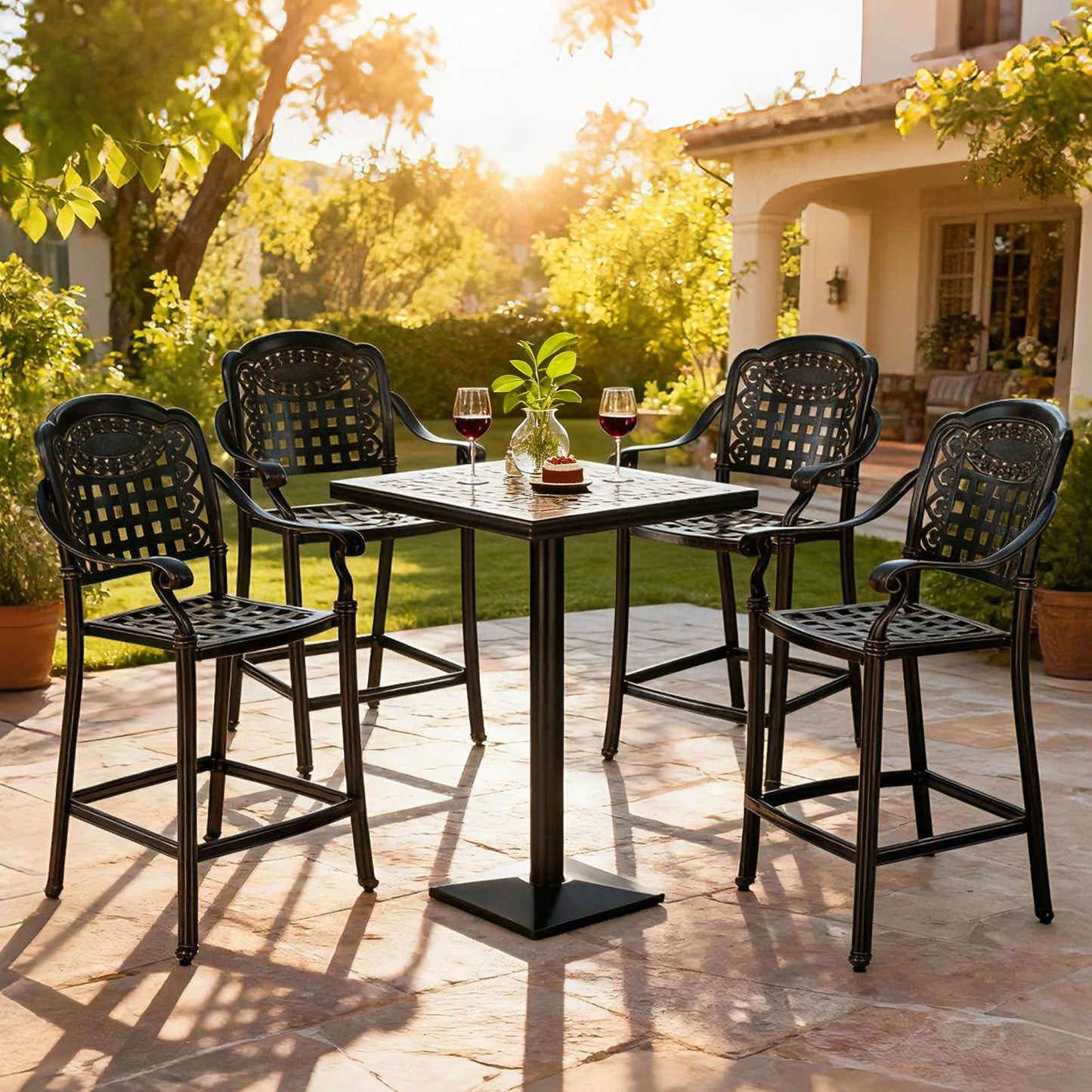 Costway Set of 4 Outdoor Cast Aluminum Bar Stools 25.5" Counter Height 44134614 New