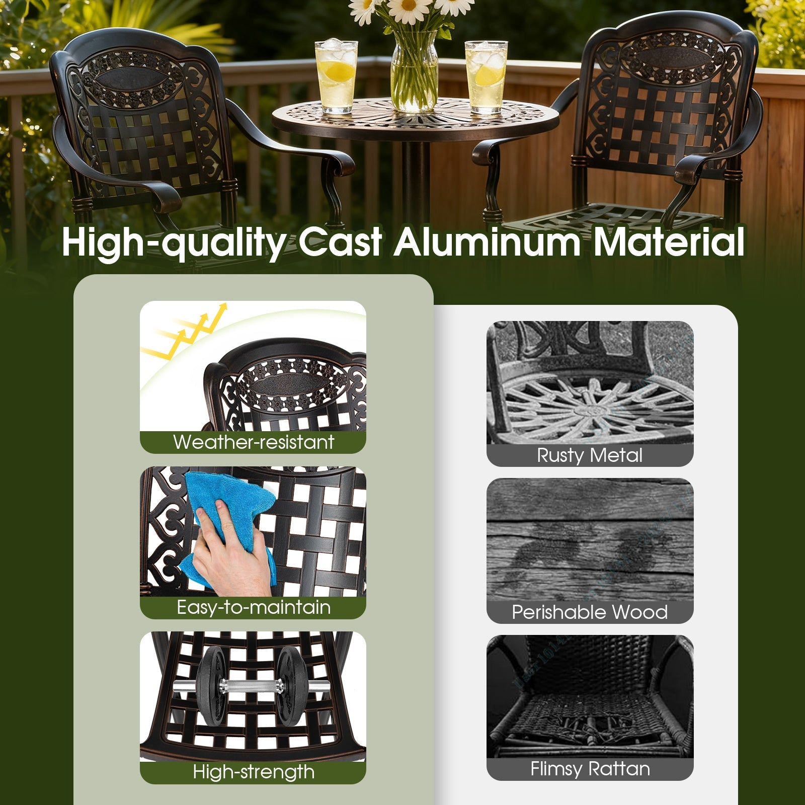 Costway Set of 4 Outdoor Cast Aluminum Bar Stools 25.5" Counter Height 44134614 New