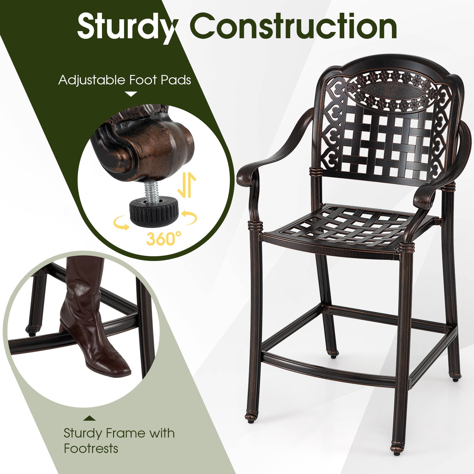 Costway Set of 4 Outdoor Cast Aluminum Bar Stools 25.5" Counter Height 44134614 New