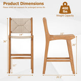 Costway Outdoor Counter Height Patio Bar Stools Woven Rope Teak Wood Set of 4 83072248 New