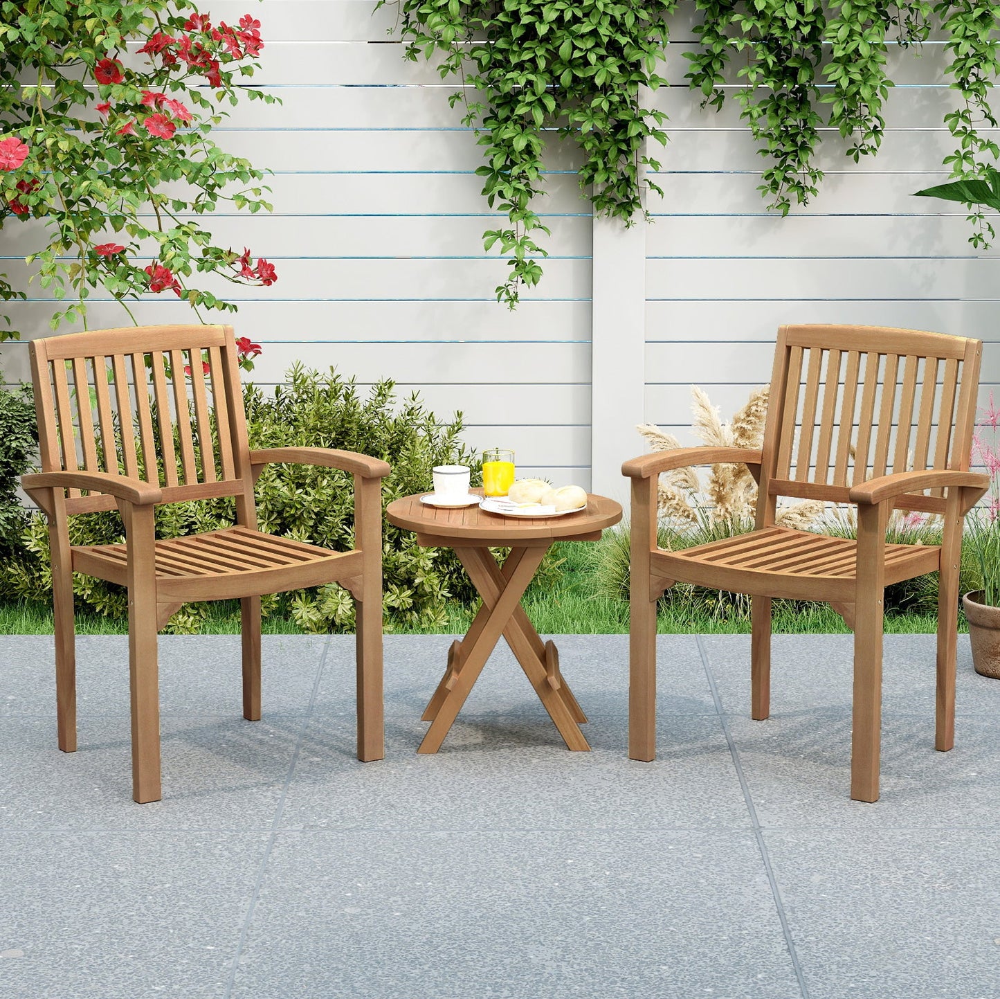 Costway Set of 4 Outdoor Patio Dining Chairs Slatted Curved Seat 138249576 New