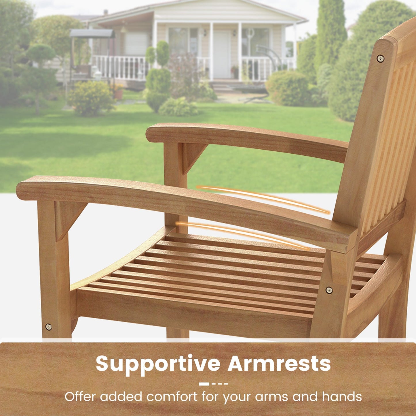 Costway Set of 4 Outdoor Patio Dining Chairs Slatted Curved Seat 138249576 New