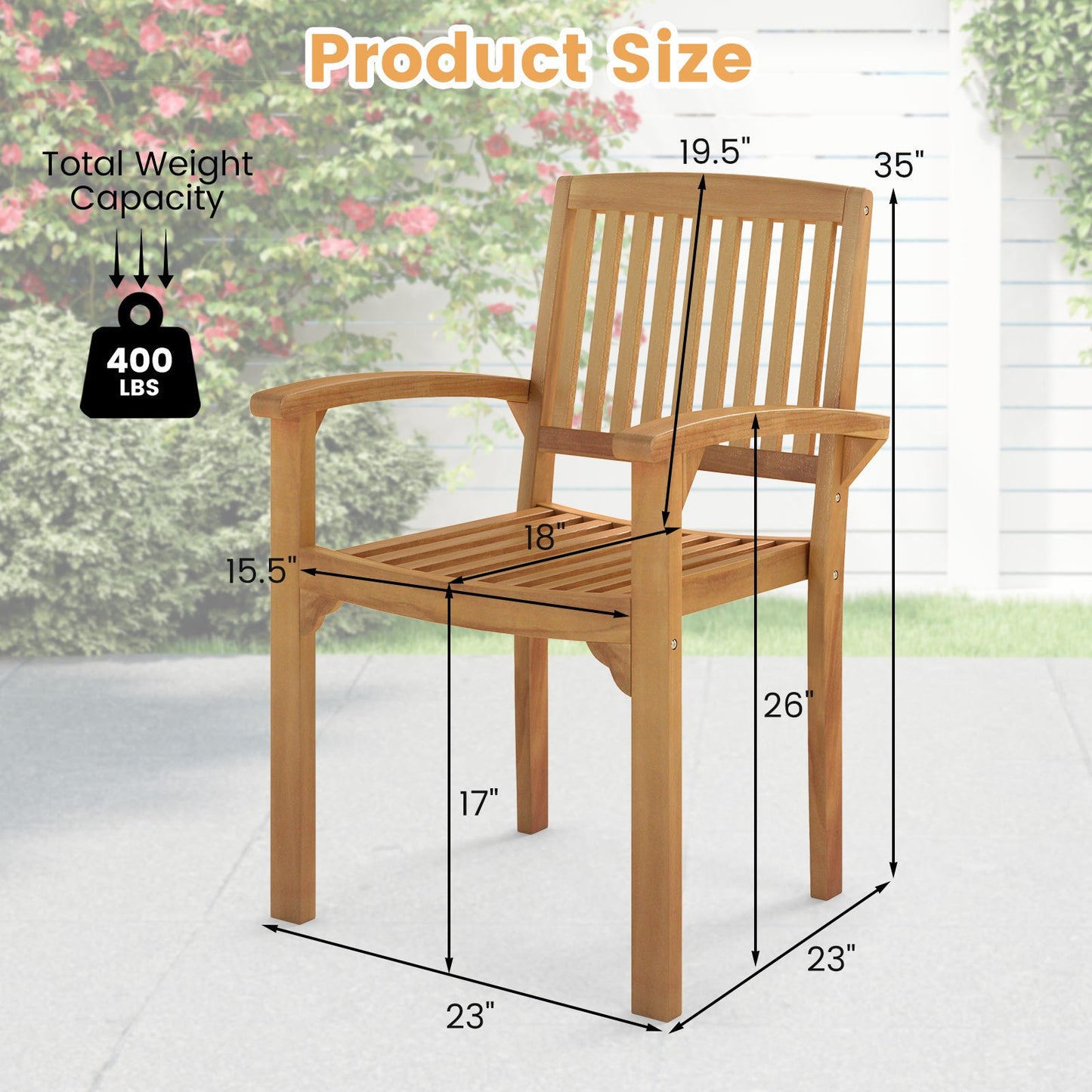 Costway Set of 4 Outdoor Patio Dining Chairs Slatted Curved Seat 138249576 New