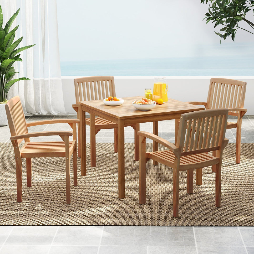 Costway Set of 4 Outdoor Patio Dining Chairs Slatted Curved Seat 138249576 New