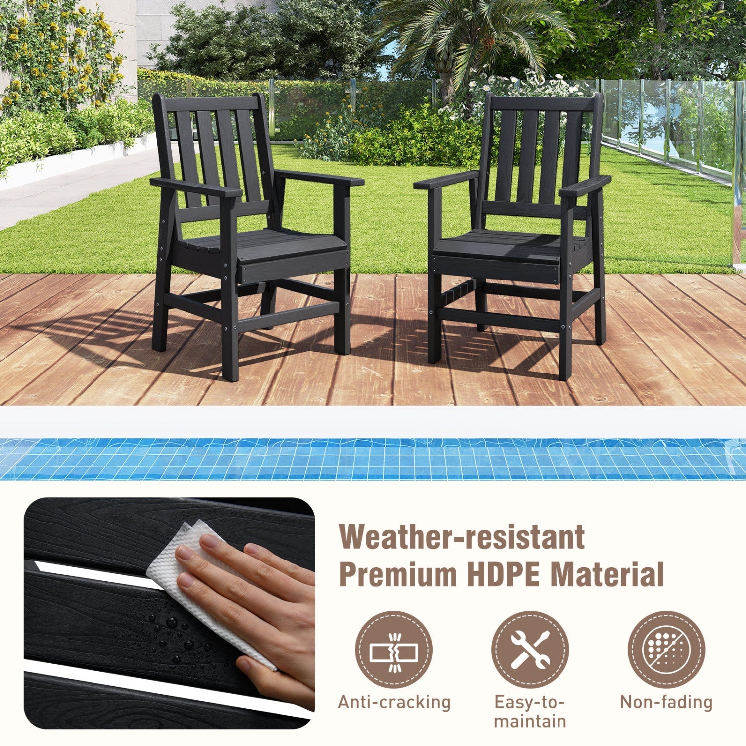 Costway Set of 4 Patio Dining Chairs Wide Armrests 198734526 New