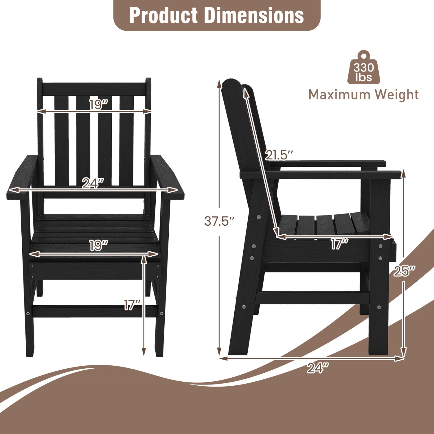 Costway Set of 4 Patio Dining Chairs Wide Armrests 198734526 New