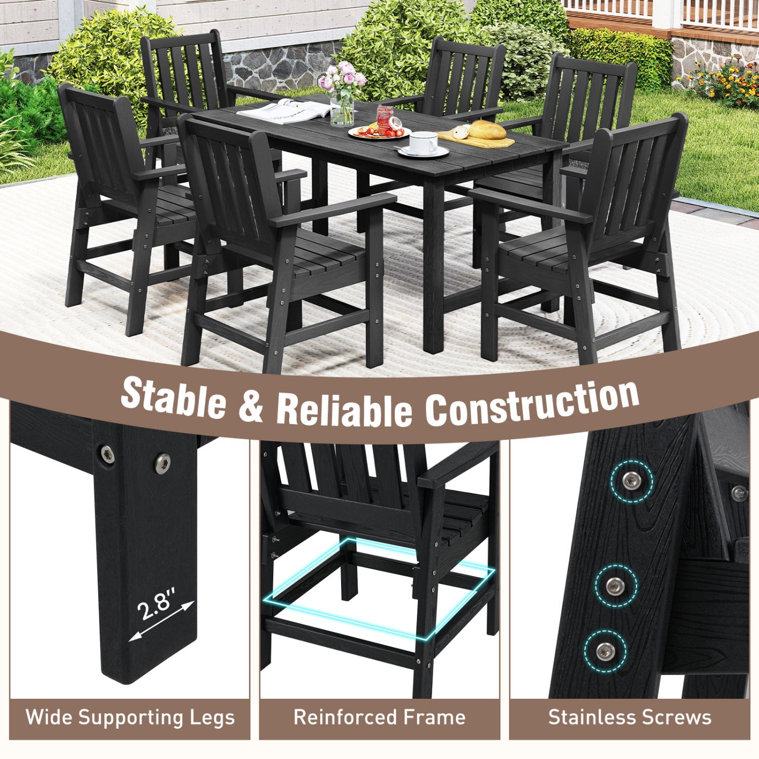 Costway Set of 4 Patio Dining Chairs Wide Armrests 198734526 New