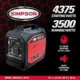 Simpson SGS3543 Generator 3500/4375W Inverter Gasoline with CO Sensor New