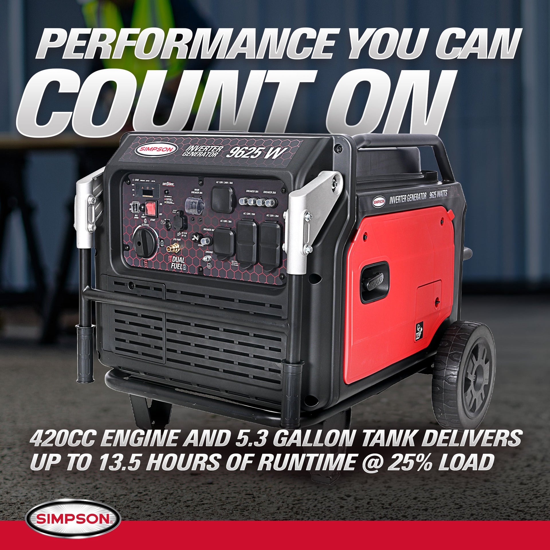 Simpson SGS7796 Generator 7700/9625W Inverter Dual Fuel Gas Propane Electric Start CO Sensor New