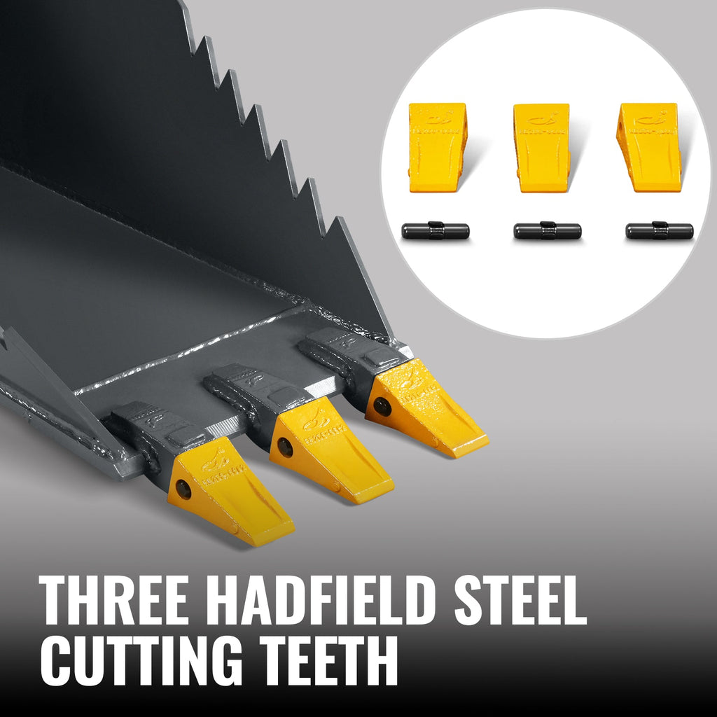 48" Skid Steer Stump Bucket Wrecker with Universal Quick Attach, Bolt-On Cutting Teeth, SBE53