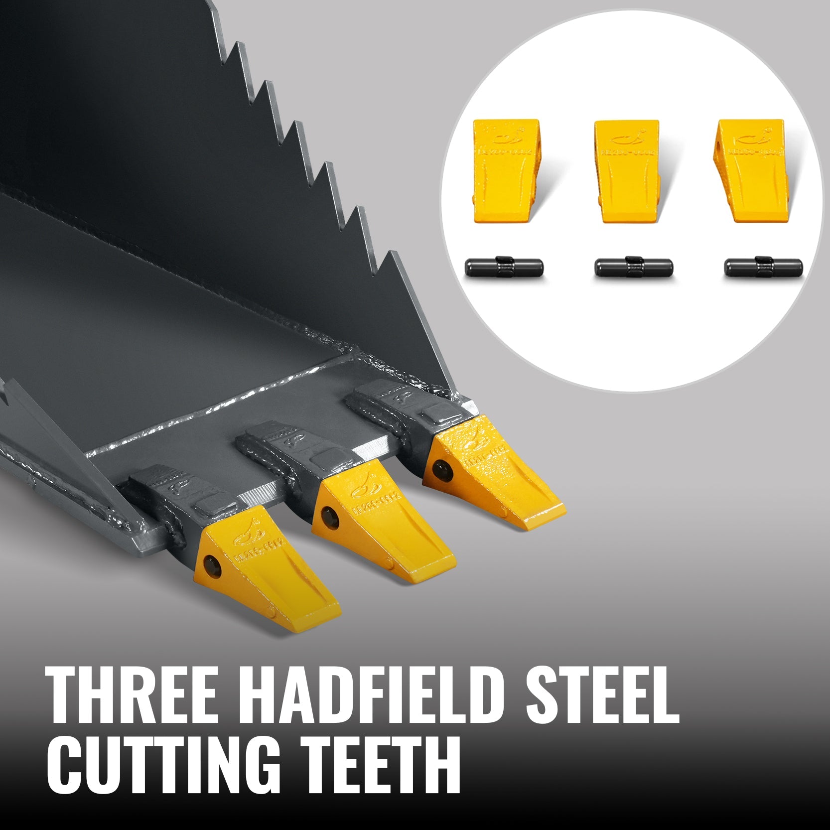 48" Skid Steer Stump Bucket Wrecker with Universal Quick Attach, Bolt-On Cutting Teeth, SBE53
