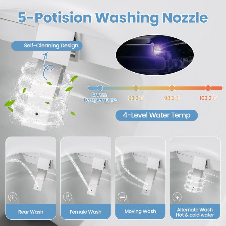 Costway Elongated Smart Toilet Bidet 1.16 GPF Auto Open Lid Heated Seat New