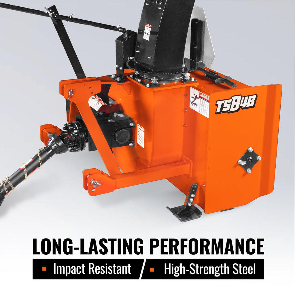 48" 3 Point PTO Snow Blower 24" Impeller Diameter 360° Snow Chute (PTO Shaft Included with Slip Clutch),  20-45 HP,  TSB48T