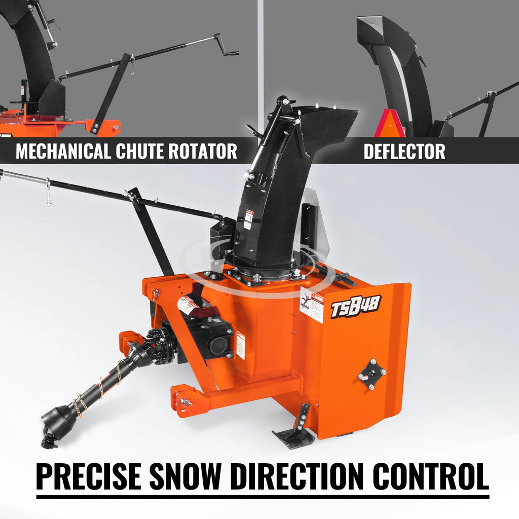 48" 3 Point PTO Snow Blower 24" Impeller Diameter 360° Snow Chute (PTO Shaft Included with Slip Clutch),  20-45 HP,  TSB48T