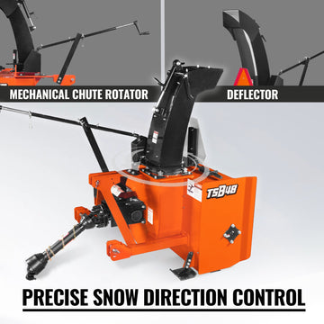 48" 3 Point PTO Snow Blower 24" Impeller Diameter 360° Snow Chute (PTO Shaft Included with Slip Clutch),  20-45 HP,  TSB48T