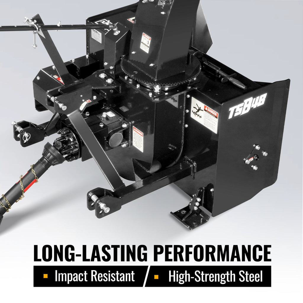 48" 3 Point PTO Snow Blower 24" Impeller Diameter 360° Snow Chute (PTO Shaft Included with Slip Clutch),  20-45 HP,  TSB48