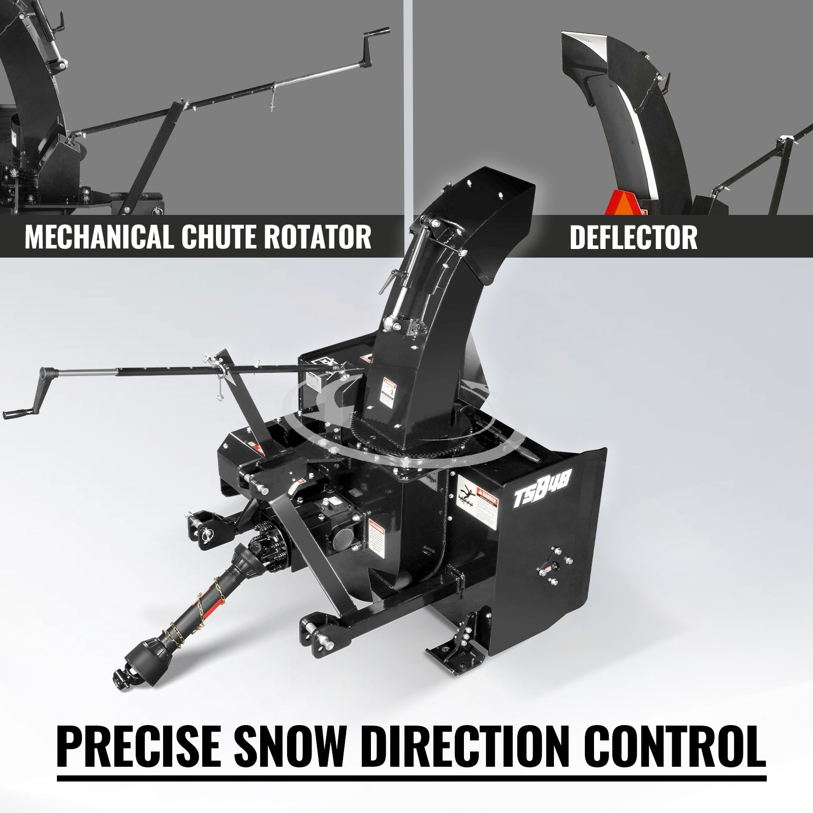 48" 3 Point PTO Snow Blower 24" Impeller Diameter 360° Snow Chute (PTO Shaft Included with Slip Clutch),  20-45 HP,  TSB48