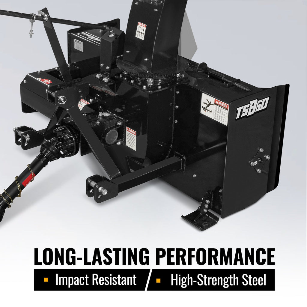 60" 3 Point PTO Snow Blower 24" Impeller Diameter 360° Snow Chute (PTO Shaft Included with Slip Clutch),  25-65 HP,  TSB60
