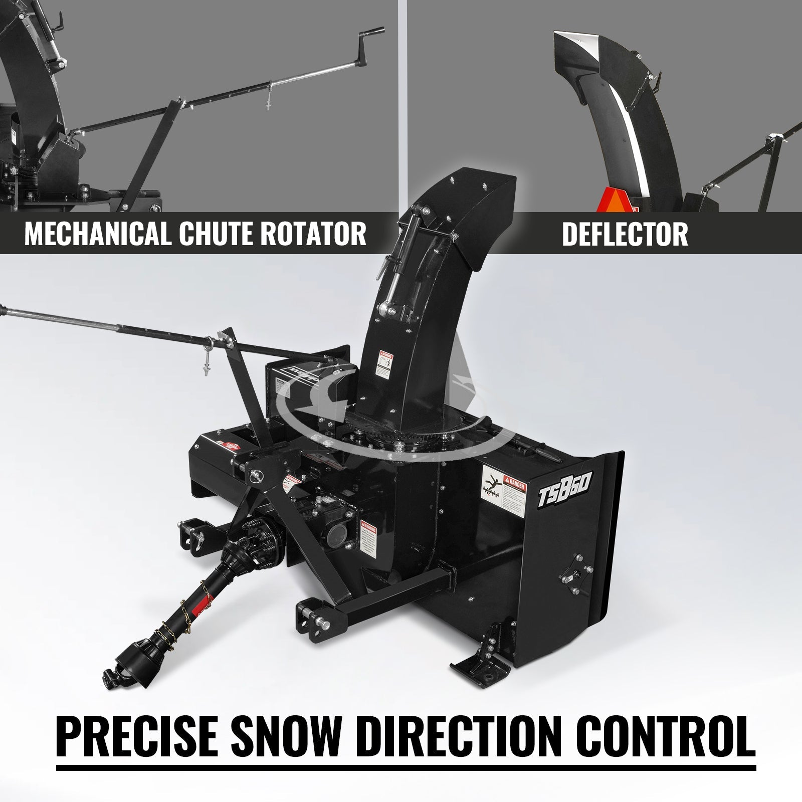 60" 3 Point PTO Snow Blower 24" Impeller Diameter 360° Snow Chute (PTO Shaft Included with Slip Clutch),  25-65 HP,  TSB60