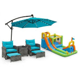 Costway 5-Pc Rattan Patio Furniture Set Water Slide 10' LED Offset Umbrella 34259613 New