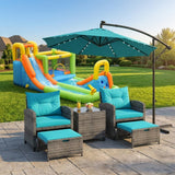 Costway 5-Pc Rattan Patio Furniture Set Water Slide 10' LED Offset Umbrella 34259613 New