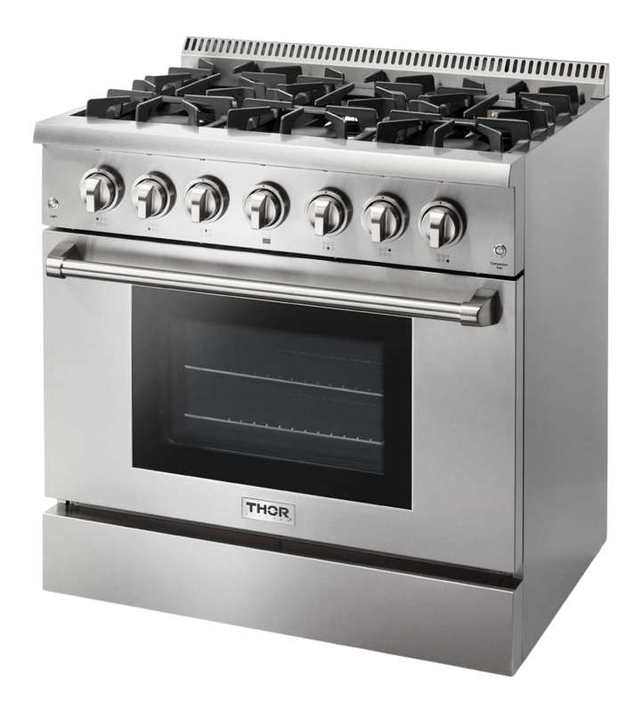 Thor Kitchen  36 Inch Professional Dual Fuel Liquid Propane Range - Stainless Steel (HRD3606ULP)