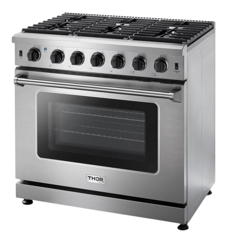 Thor Kitchen  36 Inch Freestanding Gas Range, 6 Burner Convection Oven Thor Kitchen - Stainless Steel (LRG3601U)