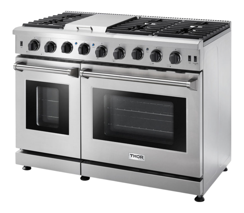 Thor Kitchen  48 Inch Gas Range, 6 Burner Griddle Double Oven Thor Kitchen - Stainless Steel (LRG4807U)