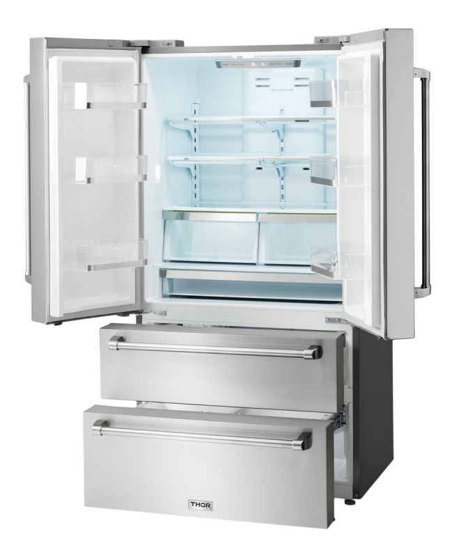 Thor Kitchen  36 Inch Professional French Door Refrigerator With Freezer Drawers Thor Kitchen - Stainless Steel (TRF3602)