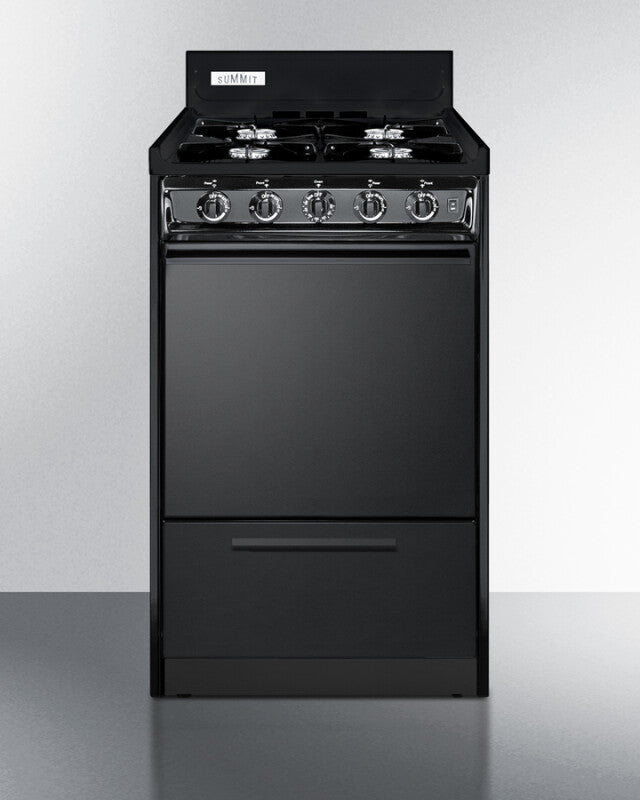 SUMMIT  20" Wide Gas Range, Open Burners - Black (TNM1107C)