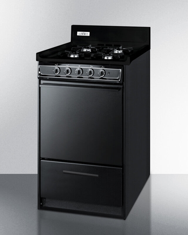 SUMMIT  20" Wide Gas Range, Open Burners - Black (TNM1107C)