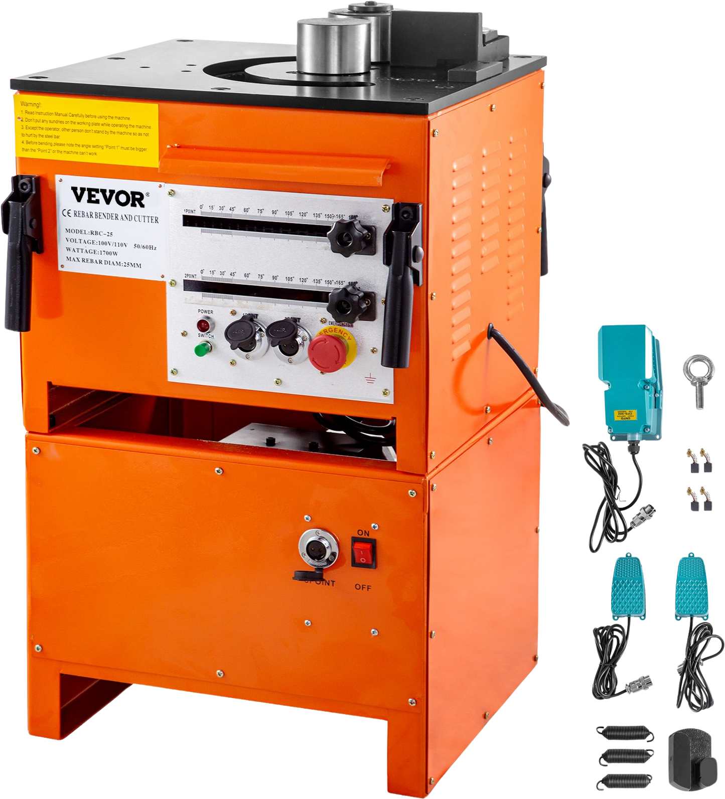 Vevor 1700W Hydraulic Rebar Bender and Cutter 1" 25mm 110V Heavy Duty with Foot Pedal New