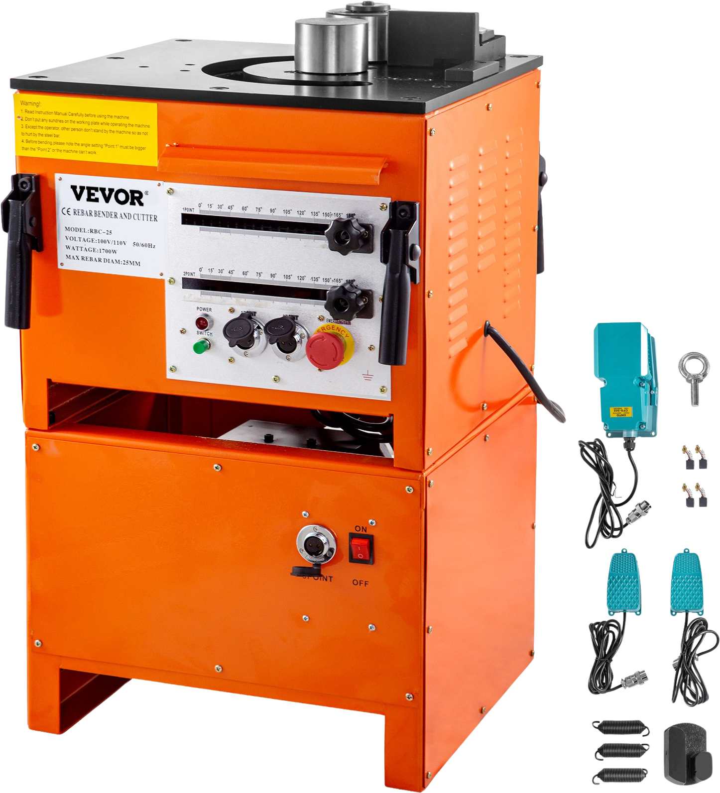 Vevor 1700W Hydraulic Rebar Bender and Cutter 1" 25mm 110V Heavy Duty with Foot Pedal New