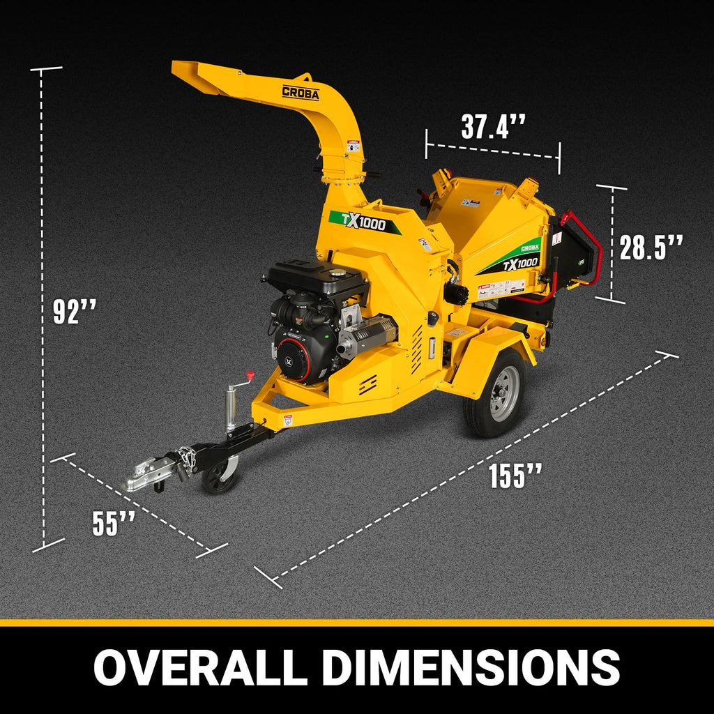 35hp 1000cc ZONSEN E-Start 8 inch Gas Powered Commerical Wood Chipper with Intelligent Hydraulic Feeding System ,  CROBA TX1000