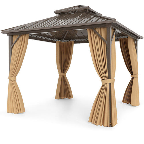Costway Hardtop Gazebo & 4-Pc Rattan Patio Lounge Set 64592023 New