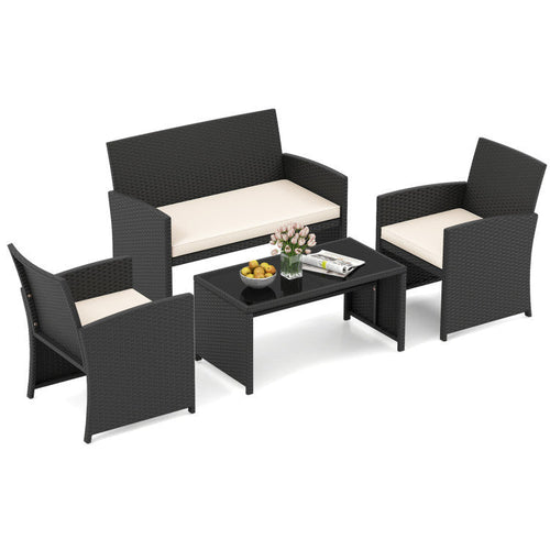 Costway Hardtop Gazebo & 4-Pc Rattan Patio Lounge Set 64592023 New