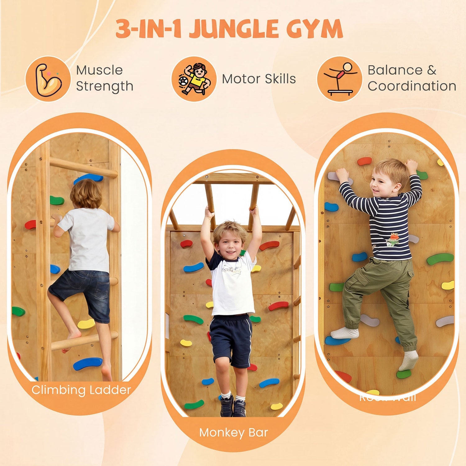 Costway Twin Bunk Bed Wooden Loft Bed Jungle Gym Climbing Ladder 73830022 New